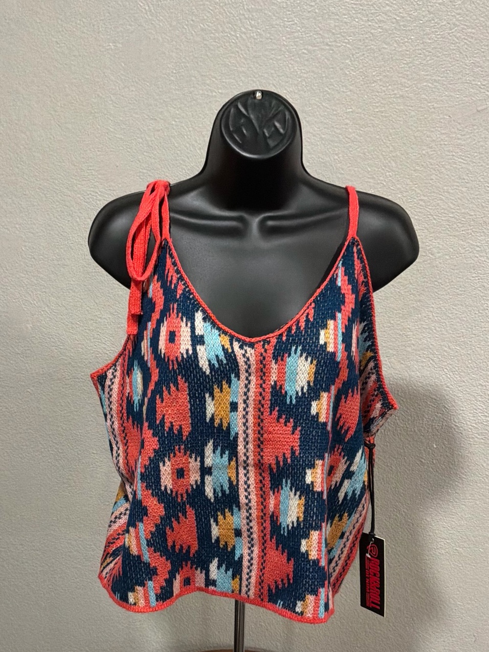 Knit Tie-Strap Tank Top in Coral Multi